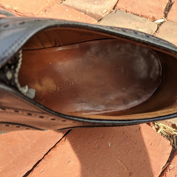 VTG Alan McAfee Mens Wingtip Shoes 11 C Black Leather Brogue England - Picture 12 of 16